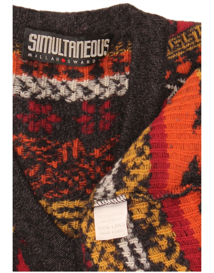 Suéter feminino VINTAGE com decote em V UK 18 XL multicolorido Fair Isle Wool