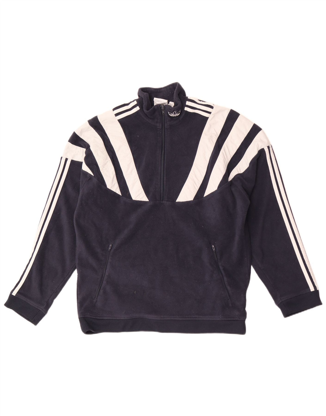 ADIDAS Mens Zip Neck Fleece Jumper Grande Azul Marinho Colourblock Poliéster