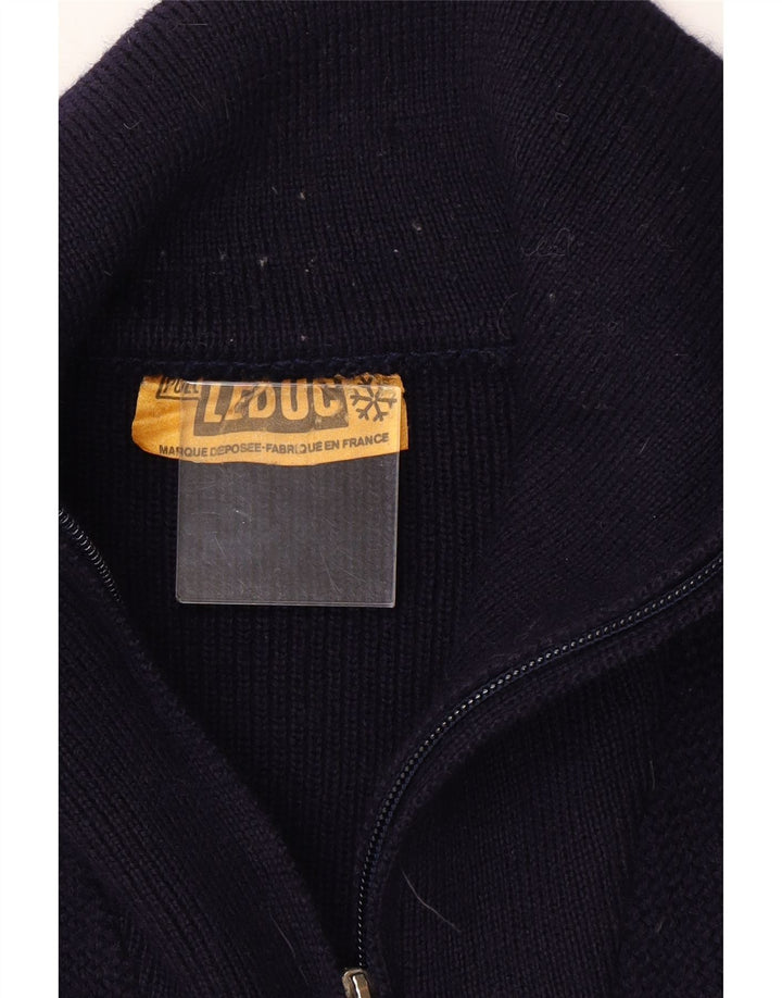VINTAGE Mens Zip Neck Jumper Sweater Medium Navy Blue Colourblock Wool Vintage Vintage and Second-Hand Vintage from Messina Hembry 