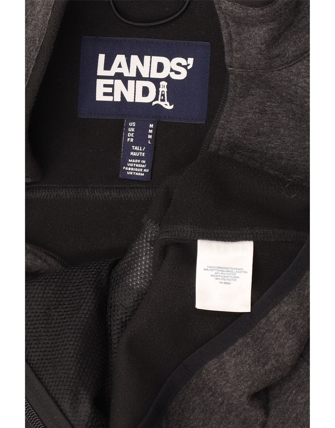 Jaqueta masculina de agasalho Lands End, algodão manchado cinza médio