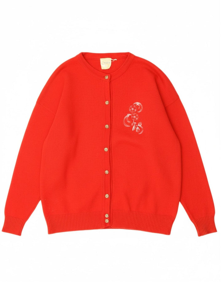 Suéter cardigã feminino VINTAGE EU 40 lã vermelha média