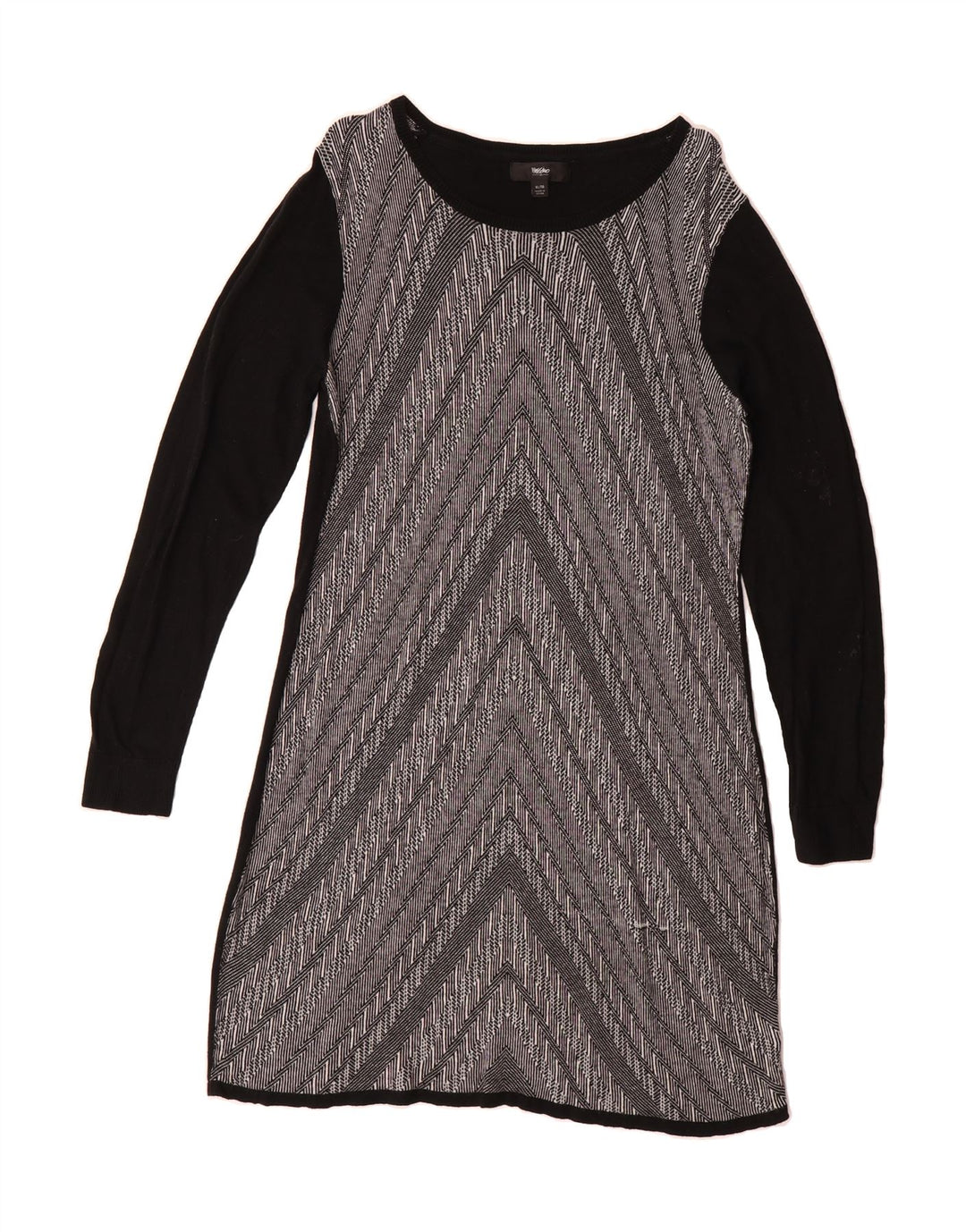 MOSSIMO Womens Jumper Dress UK 18 XL Black Chevron Cotton Vintage Mossimo and Second-Hand Mossimo from Messina Hembry 