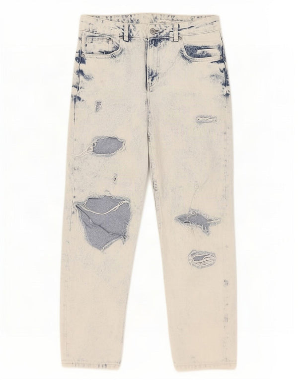 Calça jeans feminina Zara com ajuste relaxado e desgastado EU 36 XS W26 L27 azul