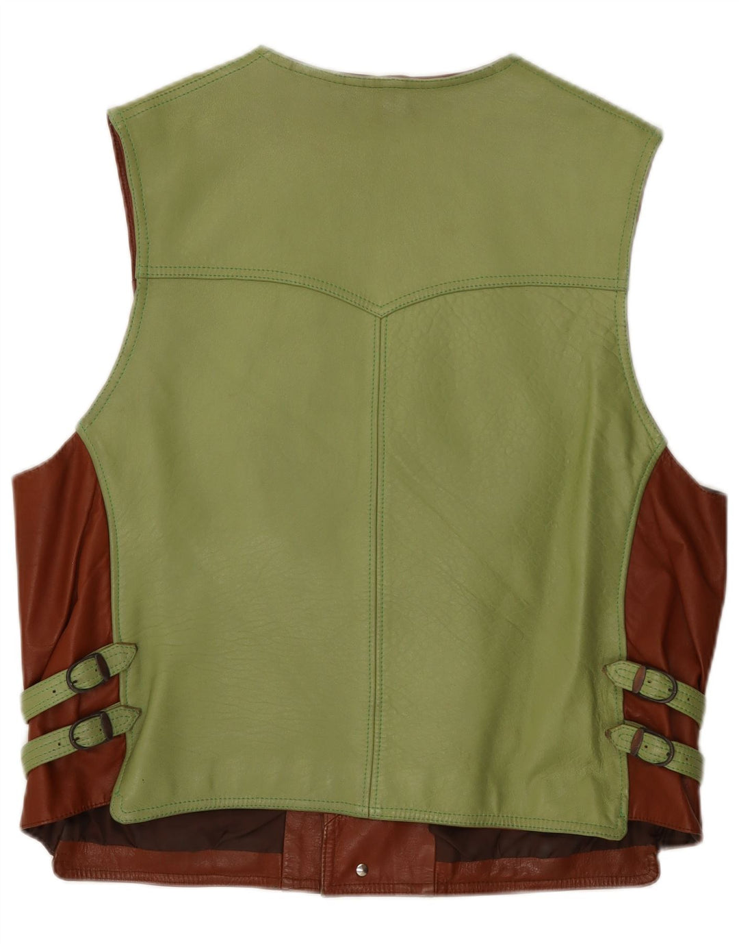 Colete de couro masculino vintage grande bloco colorido verde