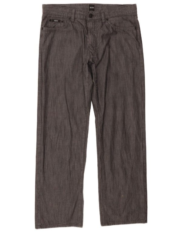 Calça casual reta masculina Hugo Boss W34 L30 listra cinza