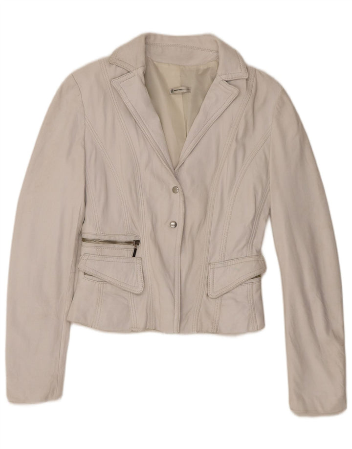Jaqueta blazer de couro feminina vintage IT 44 couro branco médio