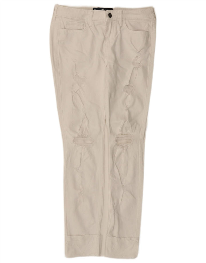 HOLLISTER Calça jeans feminina cintura baixa envelhecida W26 L28 algodão branco