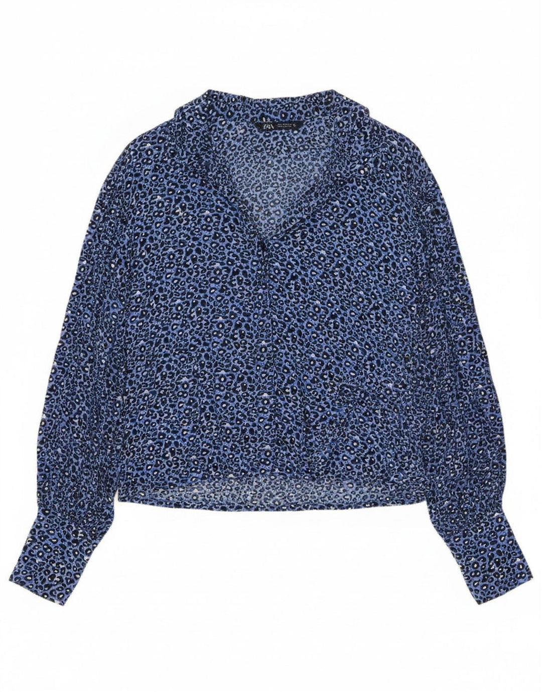 Camisa feminina Zara UK 14 azul médio estampa animal