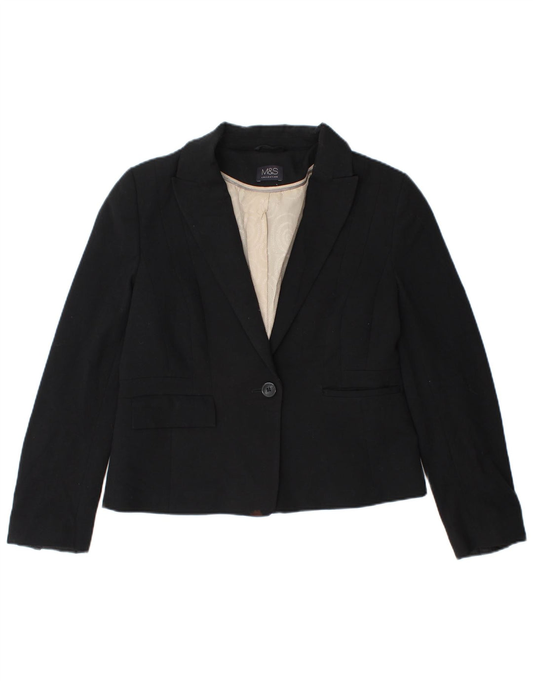 Jaqueta Blazer Feminina Marks & Spencer Crop 1 Botão Reino Unido 12 Médio Preto