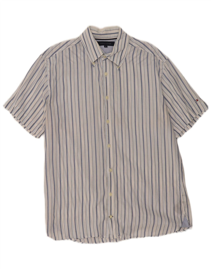 Camisa masculina de manga curta Tommy Hilfiger listrada azul médio