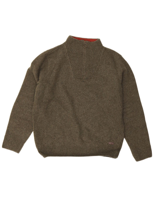 Suéter feminino Barbour com zíper e gola redonda Reino Unido 18 XL lã cáqui