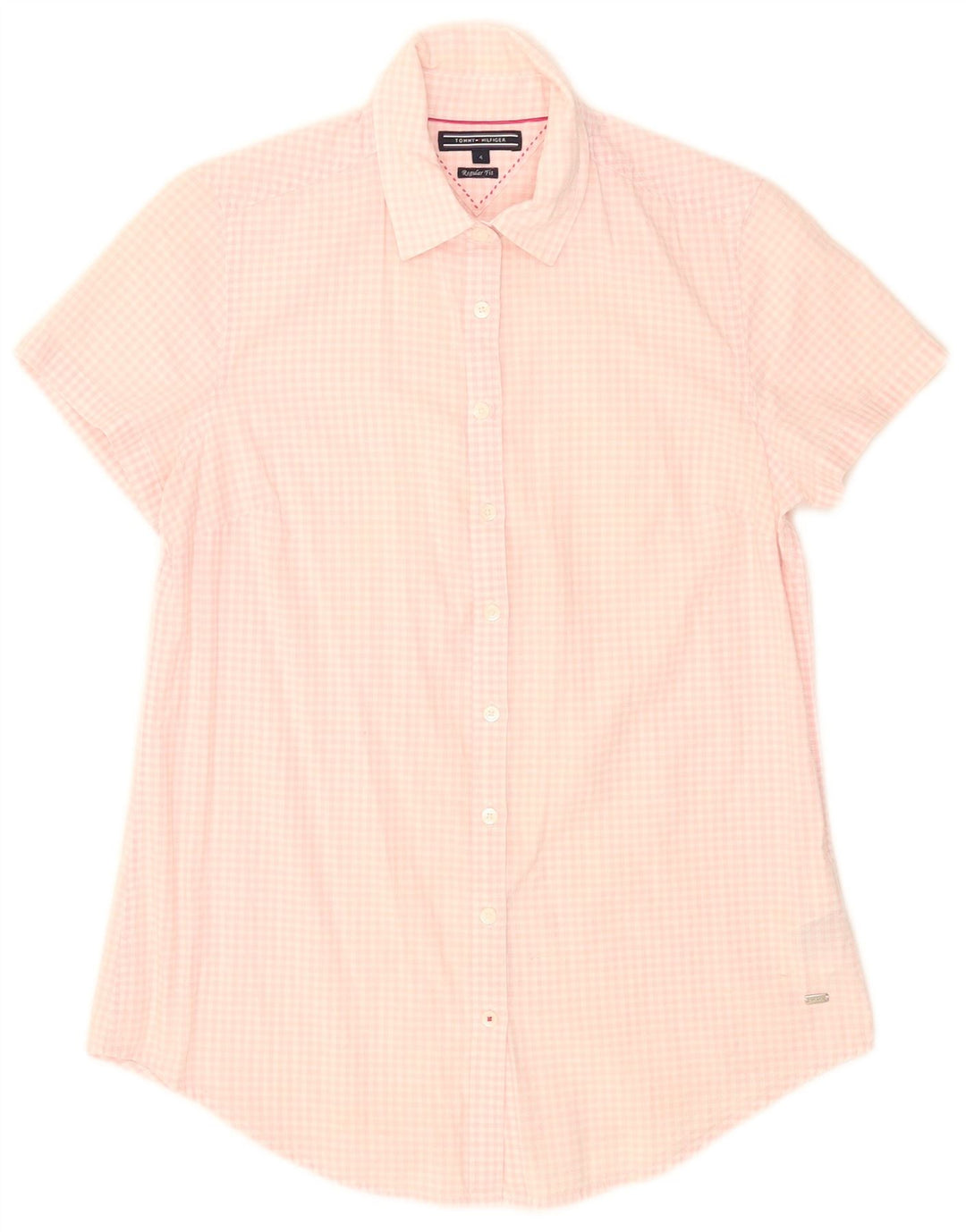 Camisa feminina de manga curta Tommy Hilfiger US 4 pequena rosa guingão
