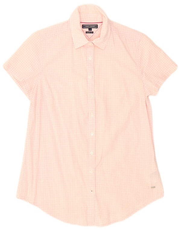 Camisa feminina de manga curta Tommy Hilfiger US 4 pequena rosa guingão