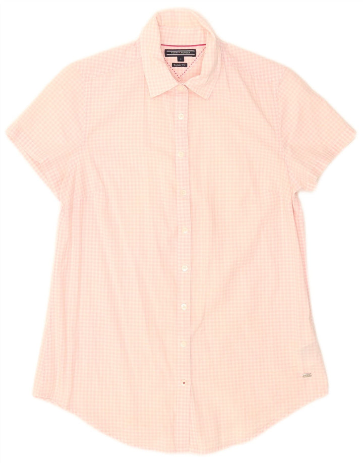 Camisa feminina de manga curta Tommy Hilfiger US 4 pequena rosa guingão