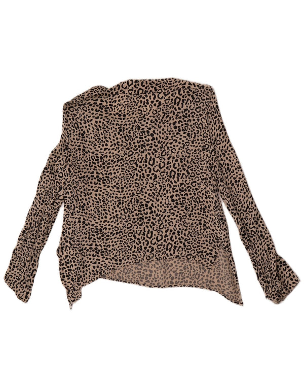 Zara Top curto assimétrico feminino de manga comprida Reino Unido 12 bege médio estampa animal