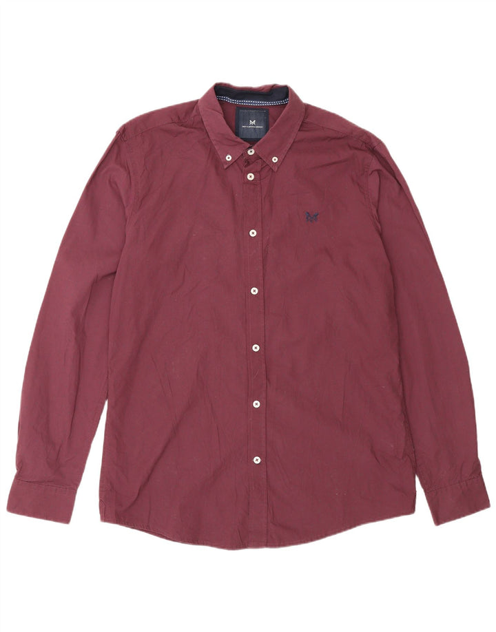 Camisa masculina Slim Fit Crew Clothing Médio Borgonha Manchada