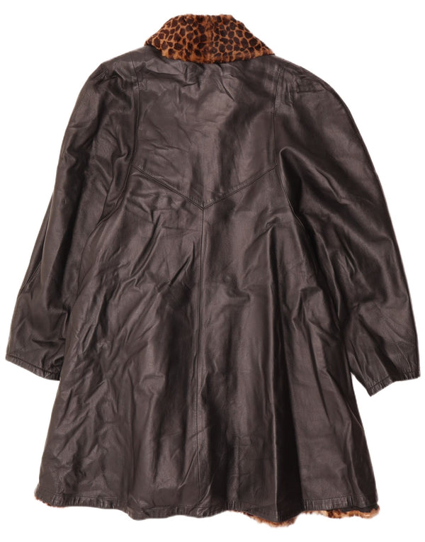 Casaco de couro reversível superdimensionado vintage feminino IT 46 grande preto