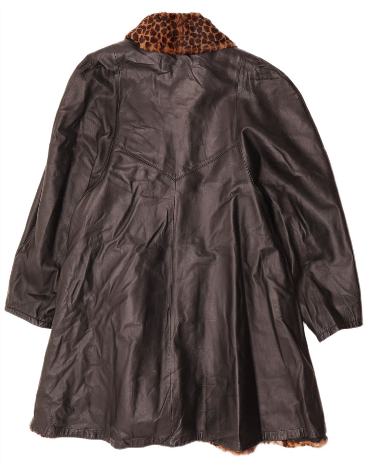 Casaco de couro reversível superdimensionado vintage feminino IT 46 grande preto