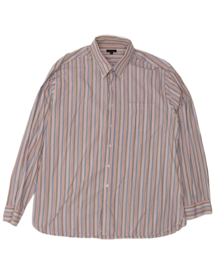 Camisa masculina Pierre Cardin grande listrada rosa de algodão