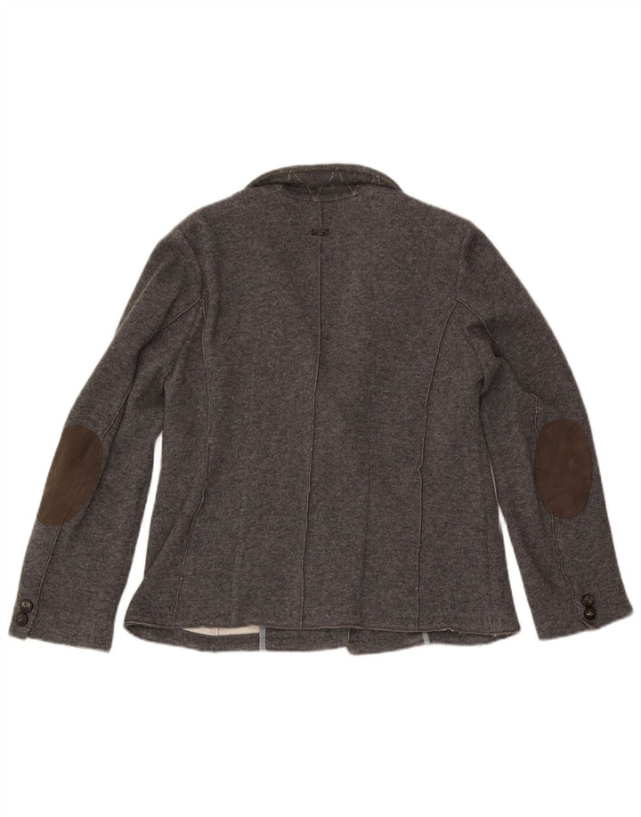 Jaqueta blazer feminina de malha com peito duplo Marella Reino Unido 18 XL lã cinza