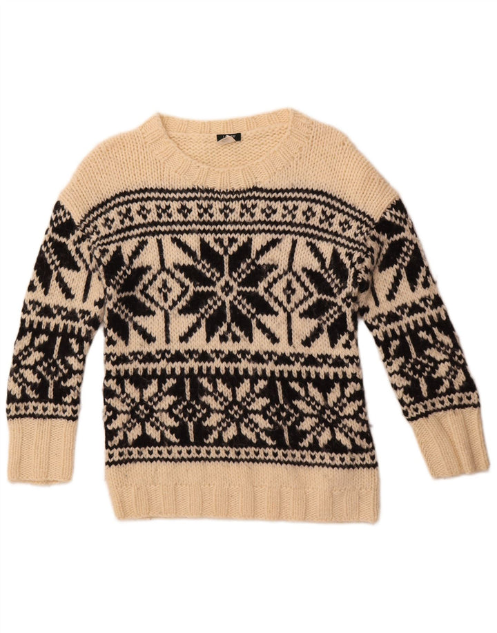 Suéter feminino J. Crew com gola canoa UK 12 médio off white Fair Isle