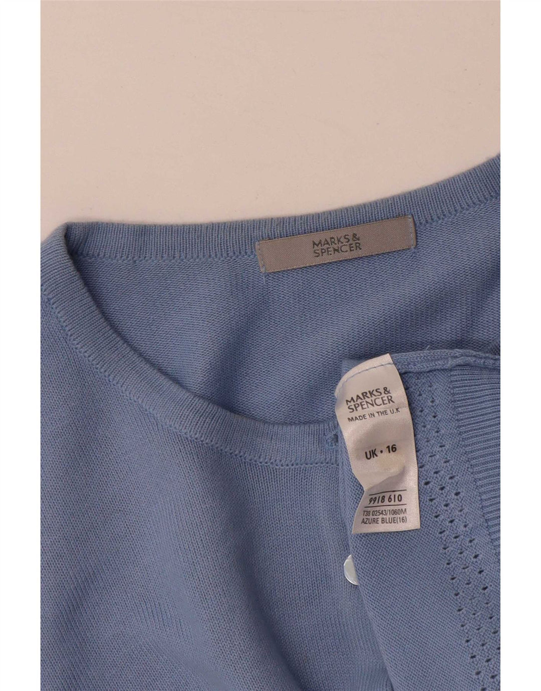Suéter cardigã feminino Marks & Spencer UK 16 grande acrílico azul
