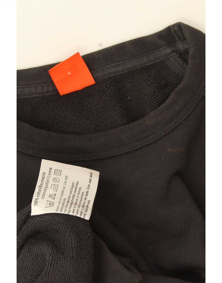 Hugo Boss Mens Graphic Top Manga Longa Grande Algodão Cinza
