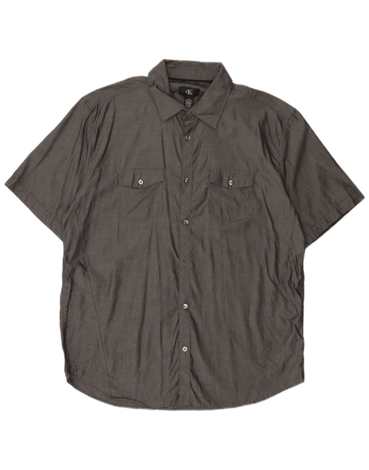 CALVIN KLEIN Camisa masculina de manga curta grande algodão cinza