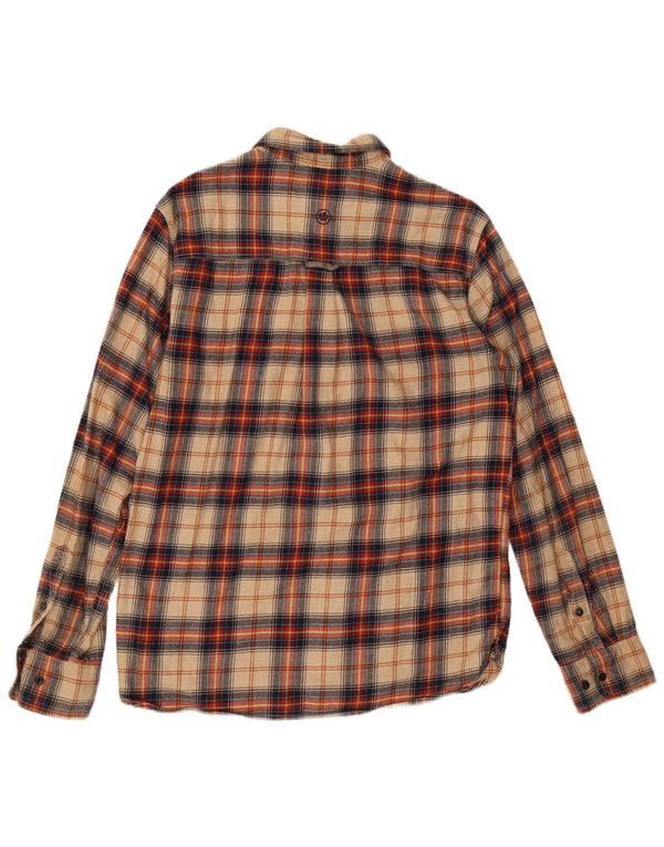 Camisa masculina de flanela Fat Face pequena algodão xadrez bege