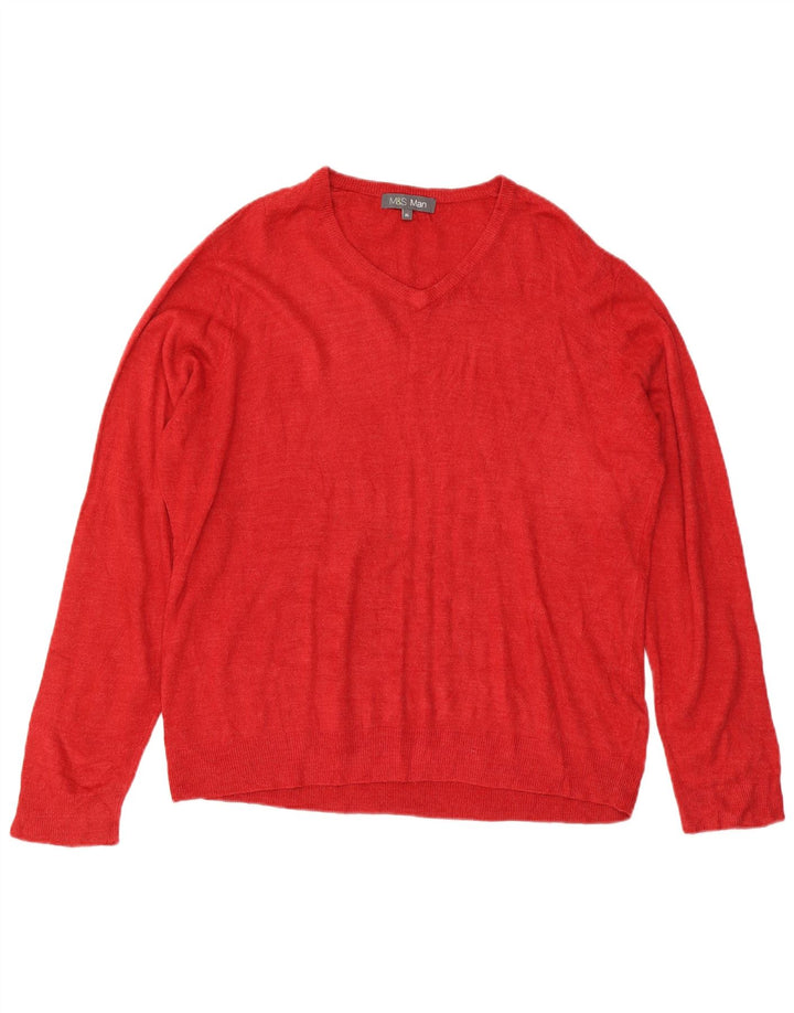 Suéter masculino Marks & Spencer com decote em V XL vermelho acrílico