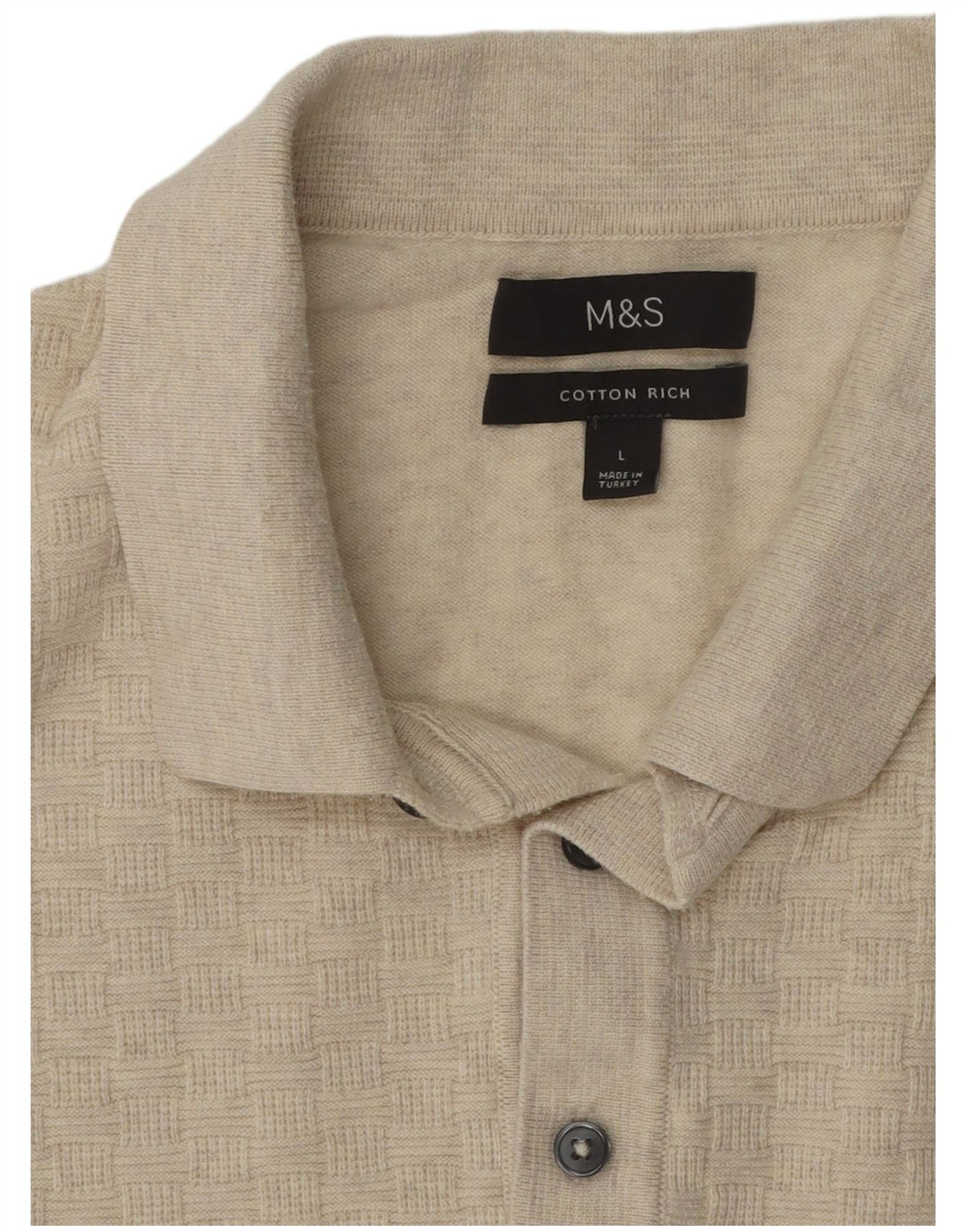 Suéter masculino Marks & Spencer com gola polo grande geométrico bege