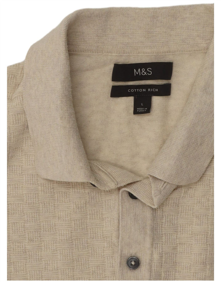 Suéter masculino Marks & Spencer com gola polo grande geométrico bege