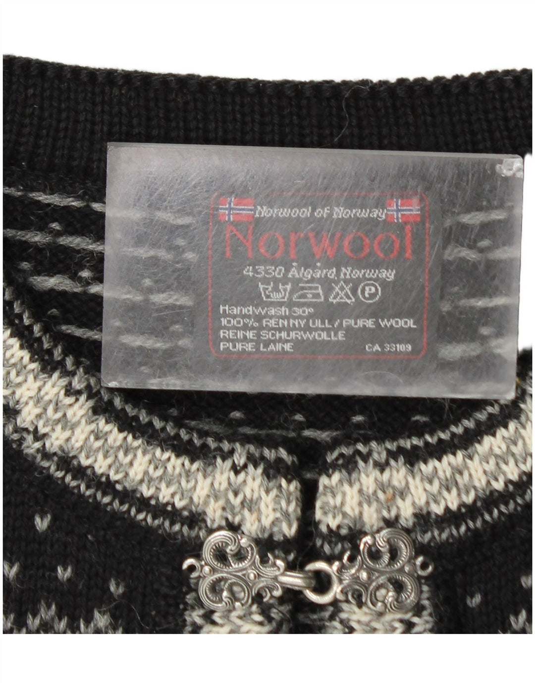 Suéter cardigã masculino Norwool médio preto Fair Isle New Wool