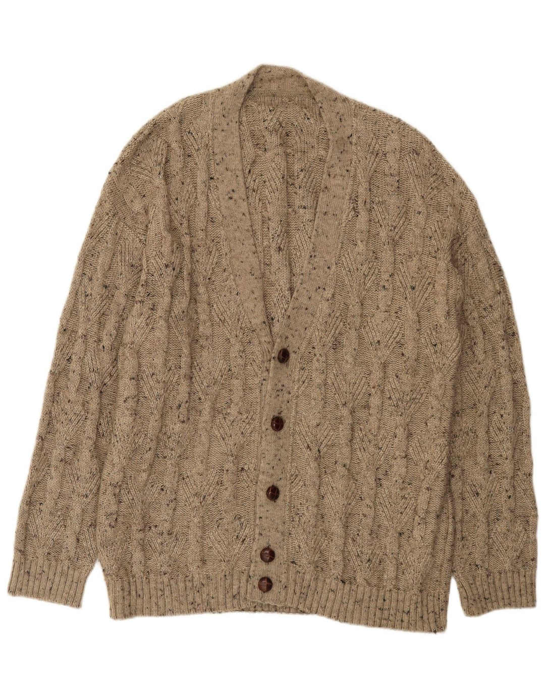 Suéter cardigã masculino vintage XL lã manchada bege
