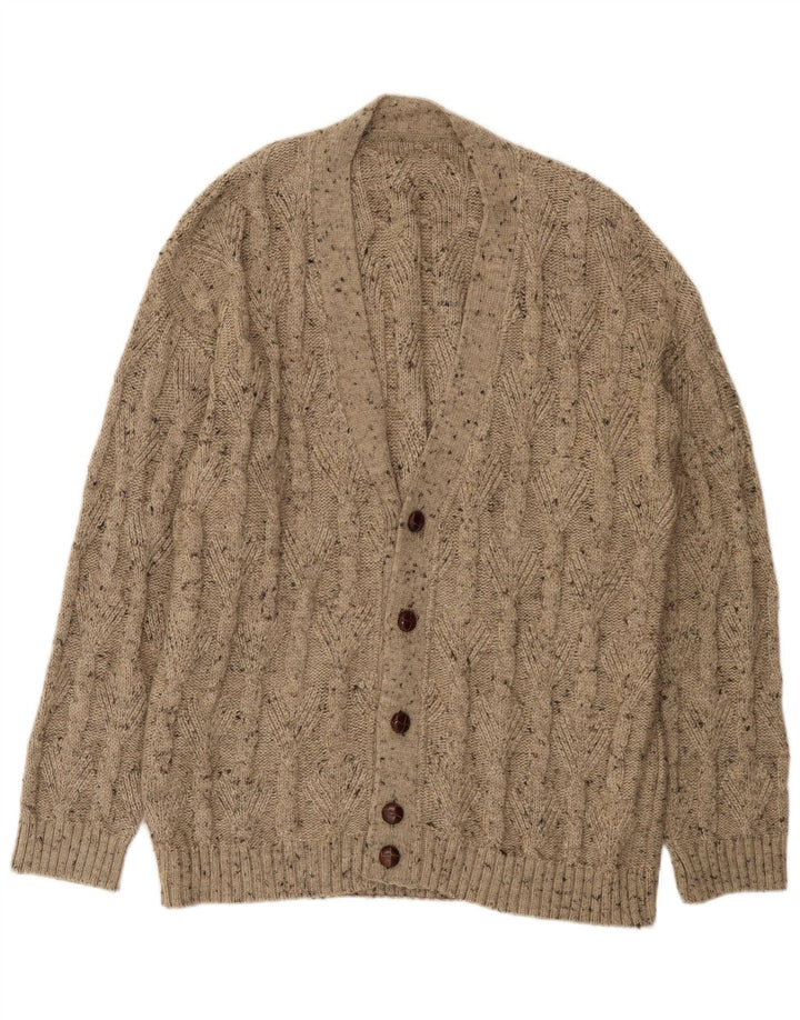 Suéter cardigã masculino vintage XL lã manchada bege