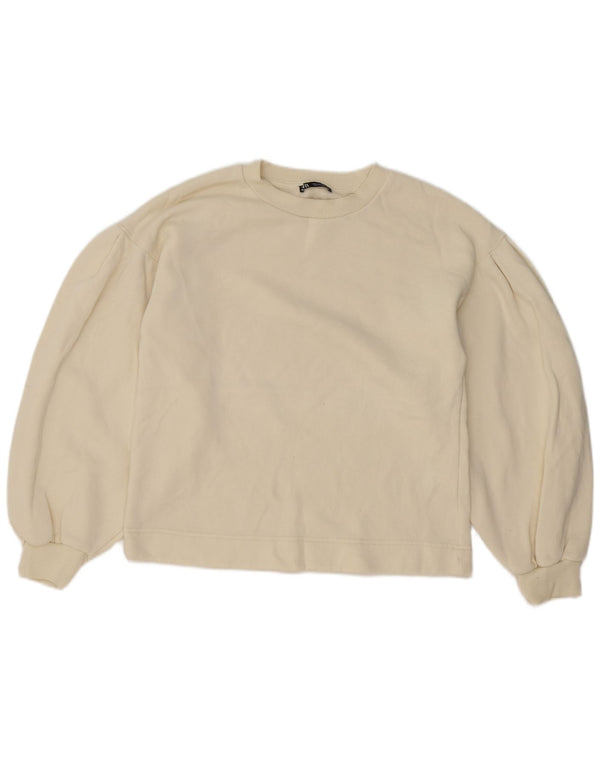 Zara moletom feminino oversized jumper UK 10 pequeno algodão branco