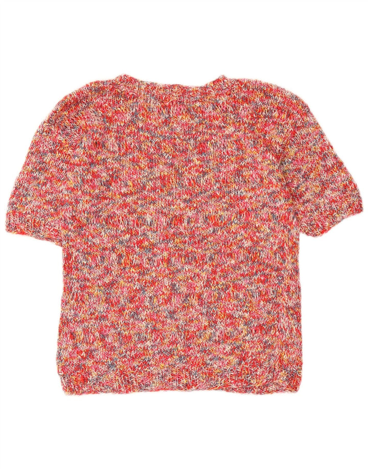 Suéter feminino vintage com gola redonda Reino Unido 12 médio vermelho manchado