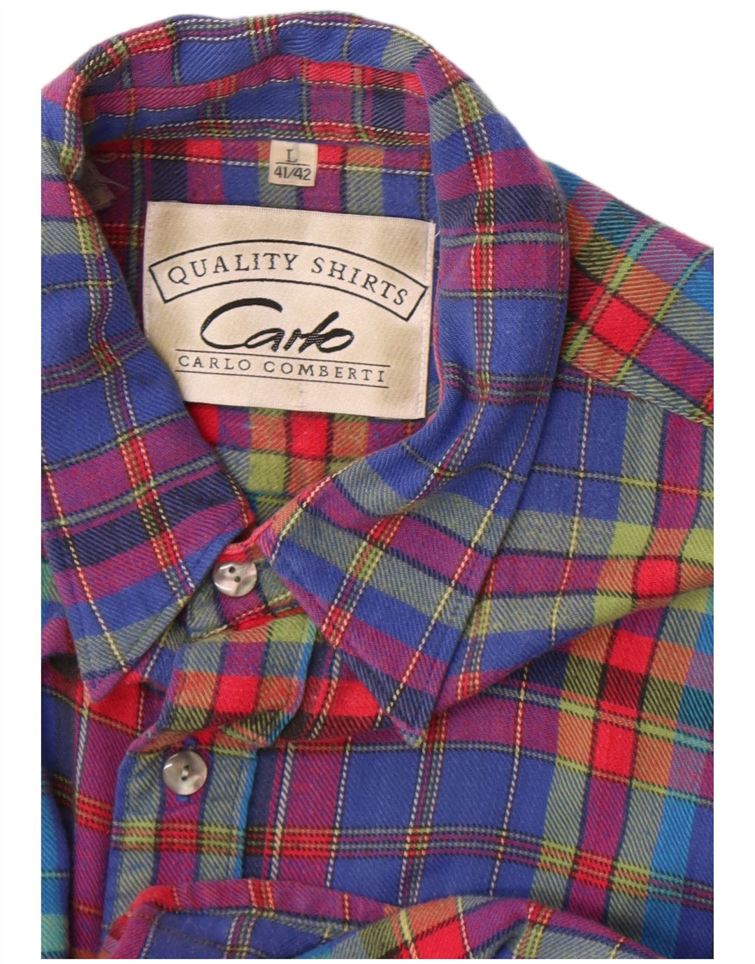 Carlo Comberti Camisa masculina de flanela de manga curta tamanho 41/42 grande xadrez azul