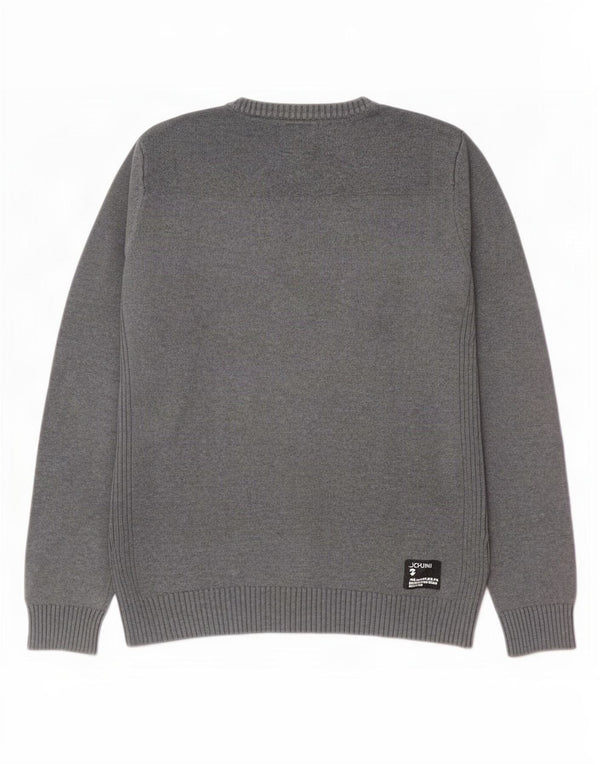 Suéter masculino Jack & Jones com decote em V de algodão cinza médio