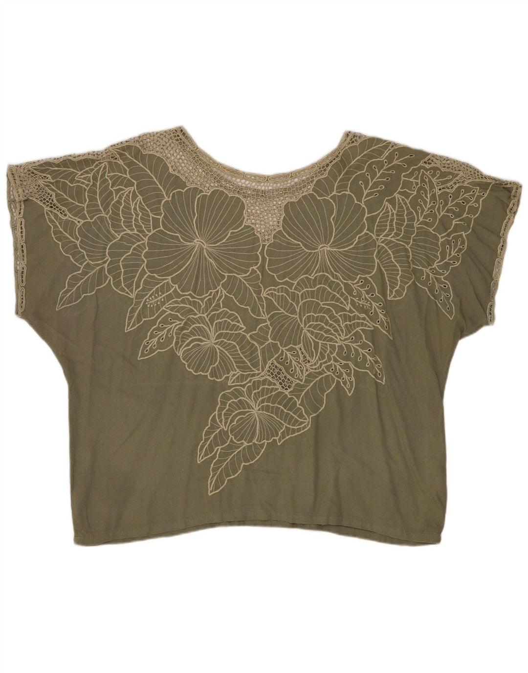 Blusa feminina vintage UK 16 grande cáqui floral rayon