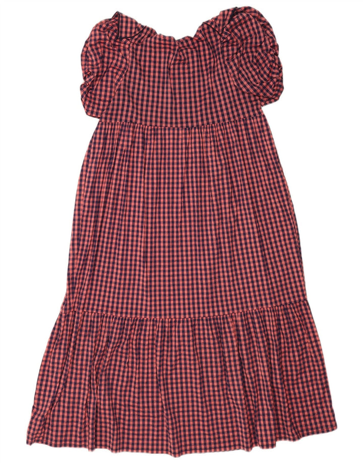 Vestido feminino Zara com babados Empire UK 10 pequeno poliéster rosa guingão