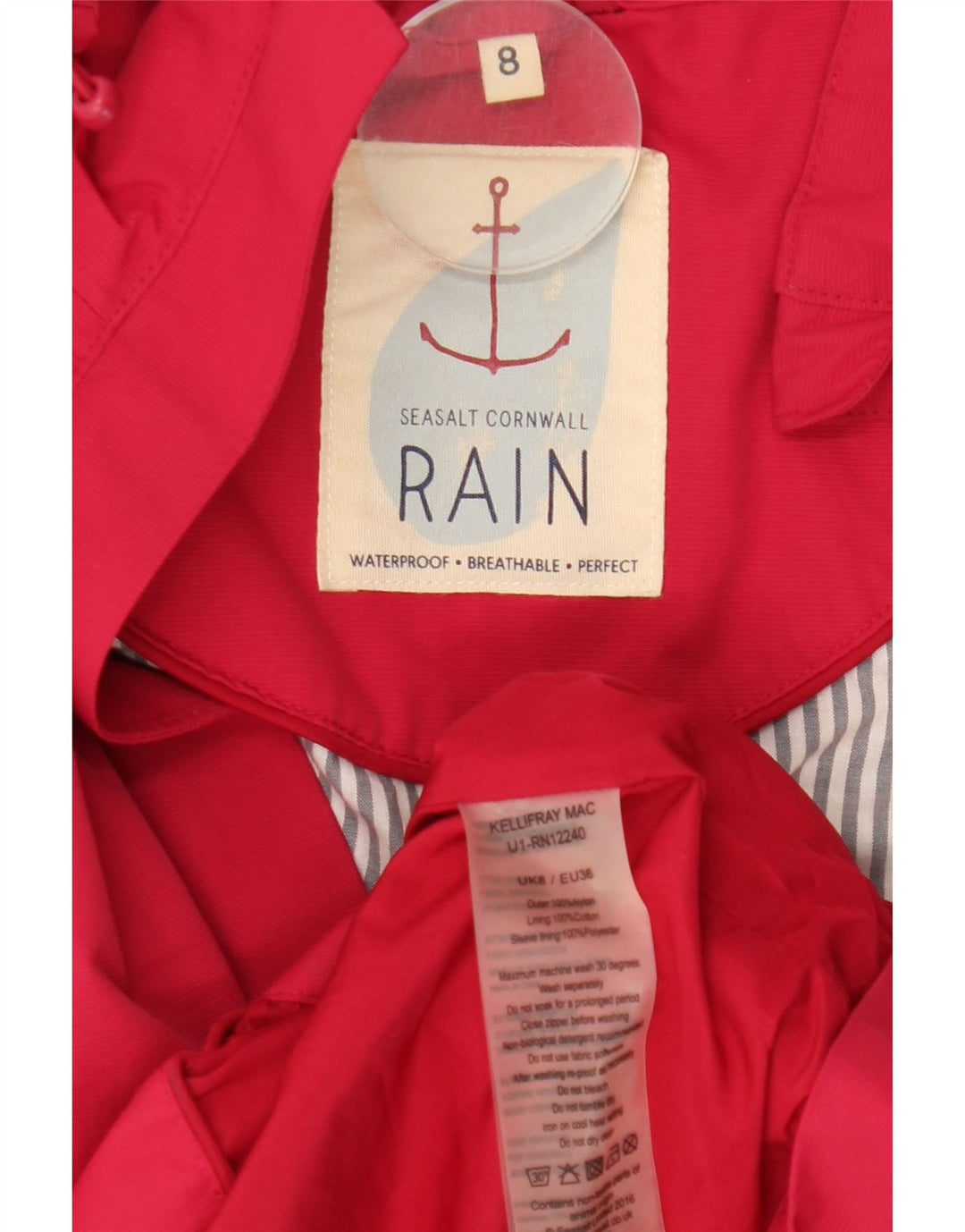 SEASALT CORNWALL Capa de chuva feminina com capuz Reino Unido 8 pequena rosa nylon