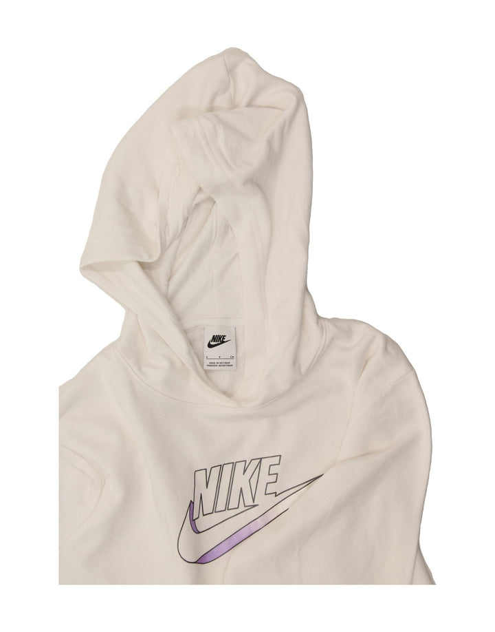 NIKE Womens Oversized Graphic Hoodie Jumper UK 10 Small Off White Cotton Vintage Nike and Second-Hand Nike from Messina Hembry 