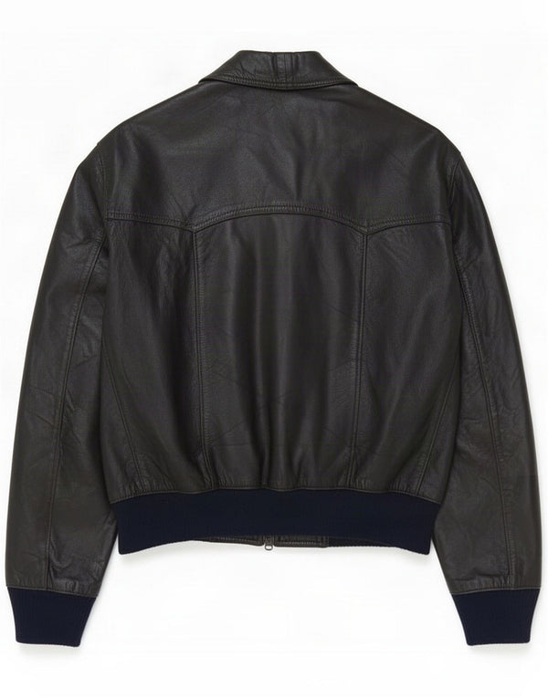 Jaqueta de couro bomber feminina vintage IT 54 3XL preta