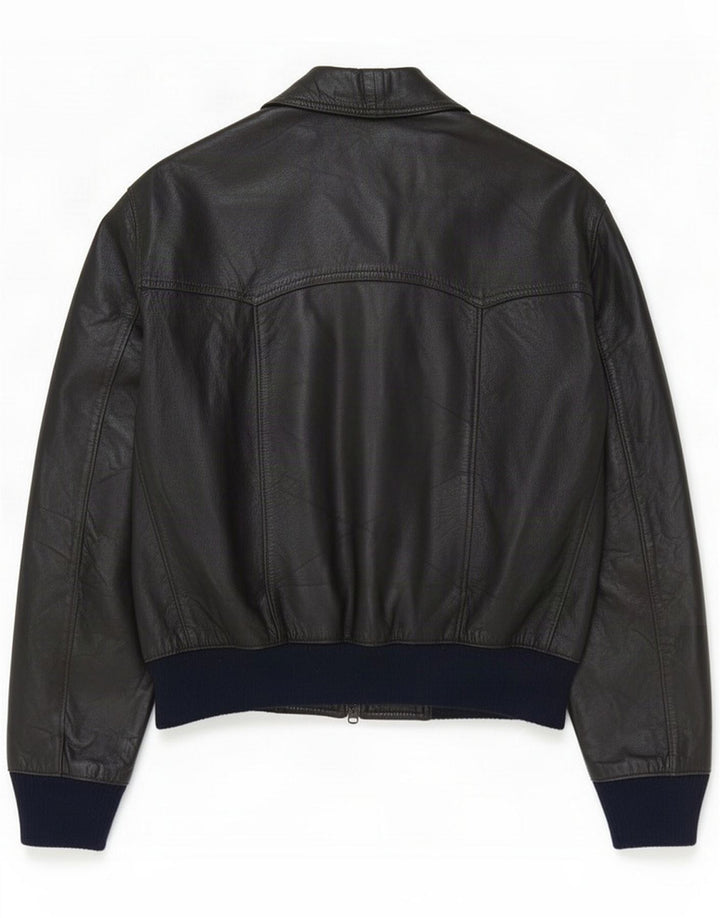 Jaqueta de couro bomber feminina vintage IT 54 3XL preta