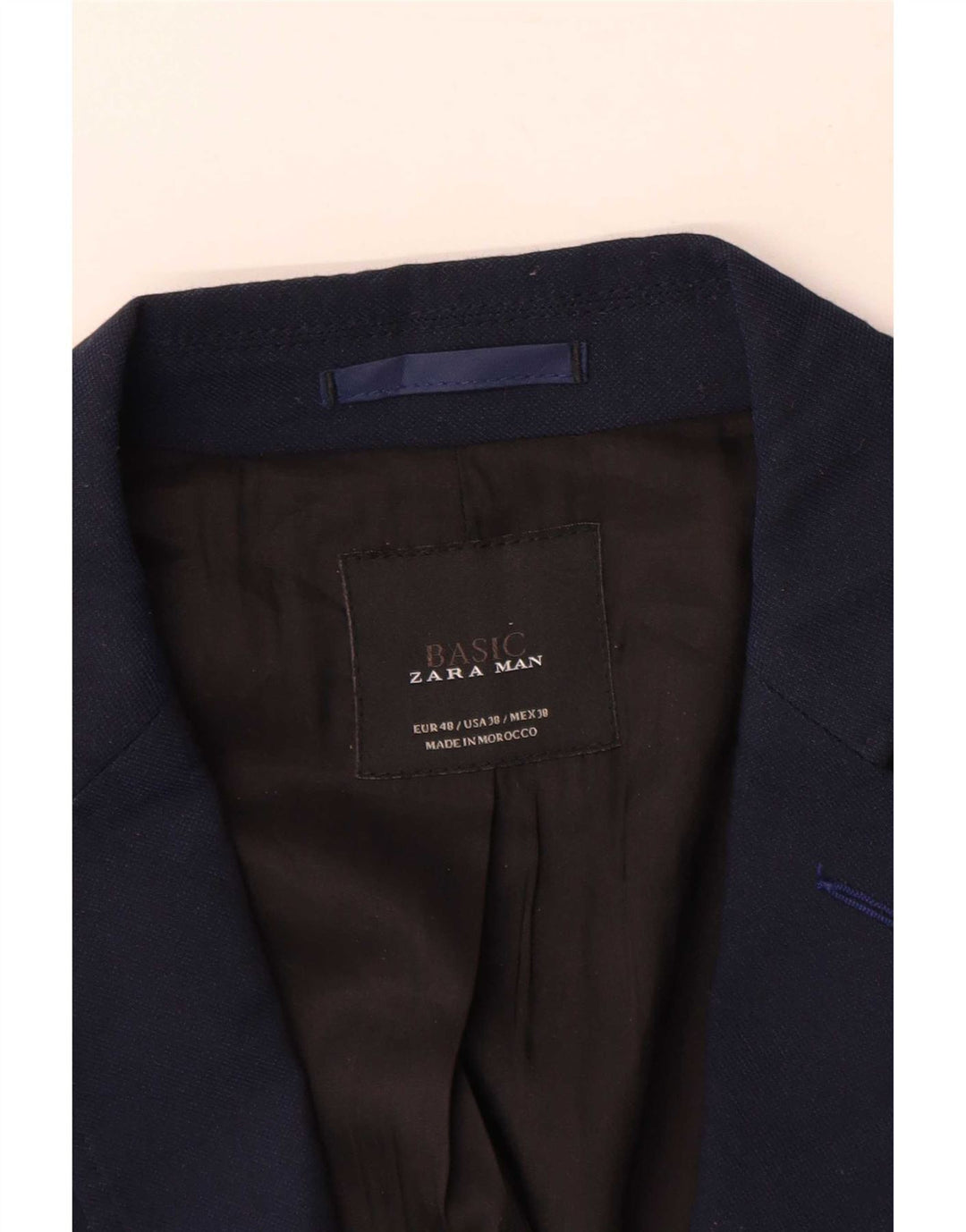 Jaqueta blazer masculina Zara com 2 botões EU 48 poliéster azul marinho médio