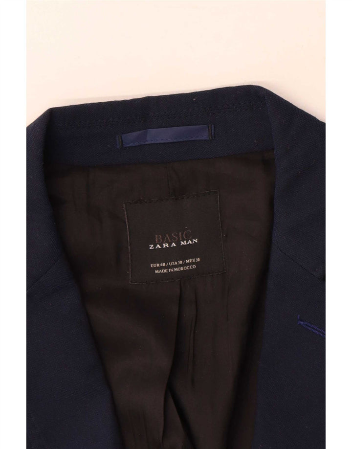 Jaqueta blazer masculina Zara com 2 botões EU 48 poliéster azul marinho médio