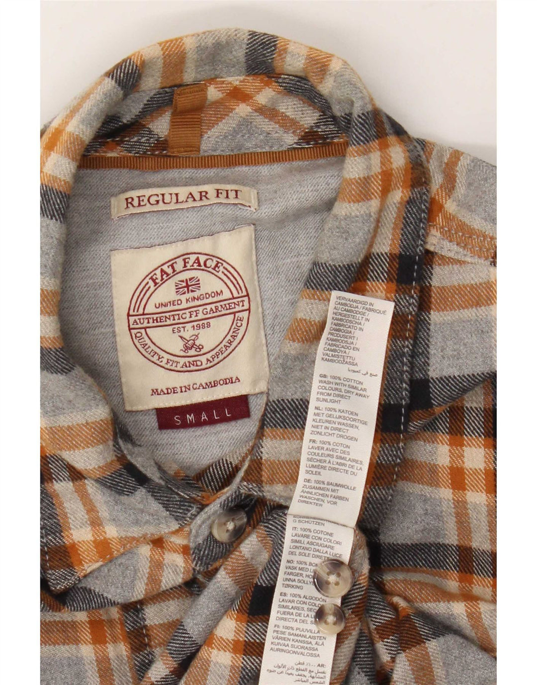 Camisa masculina de flanela com ajuste regular Fat Face, algodão xadrez pequeno cinza