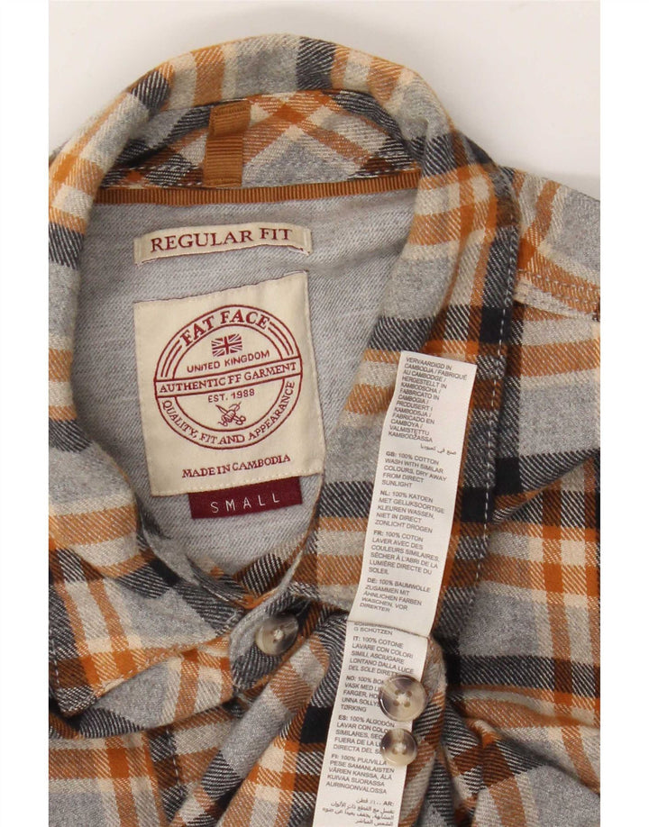 Camisa masculina de flanela com ajuste regular Fat Face, algodão xadrez pequeno cinza