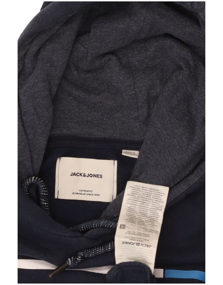 Jack & Jones moletom com capuz masculino gráfico pequeno algodão azul marinho
